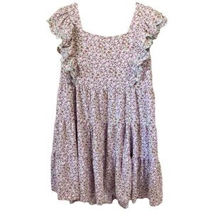 JODIFL Cottagecore Boho Floral Ruffled scalloped Sleeve Tiered Babydoll Dress